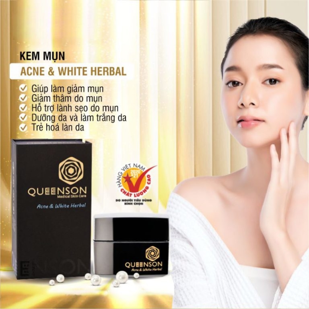 Queenson - ACNE & WHITE HERBAL Kem mụn và mờ thâm 25g