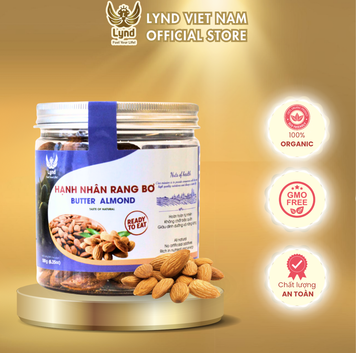 Hạt hạnh nhân rang bơ LYND 180g