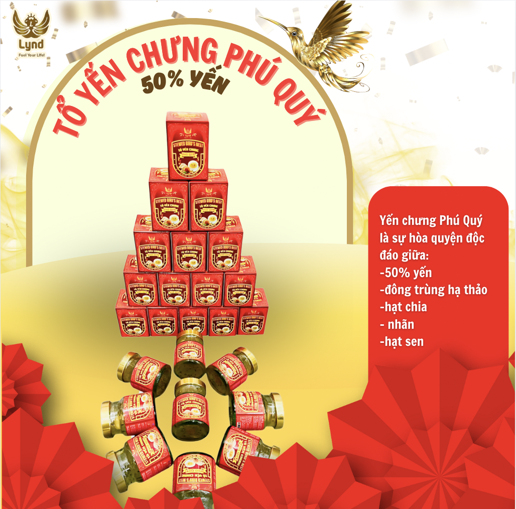 TỔ YẾN CHƯNG PHÚ QUÝ( HẠT SEN, ĐÔNG TRÙNG HẠ THẢO, HẠT CHIA, NHÃN)-70G-50% YẾN