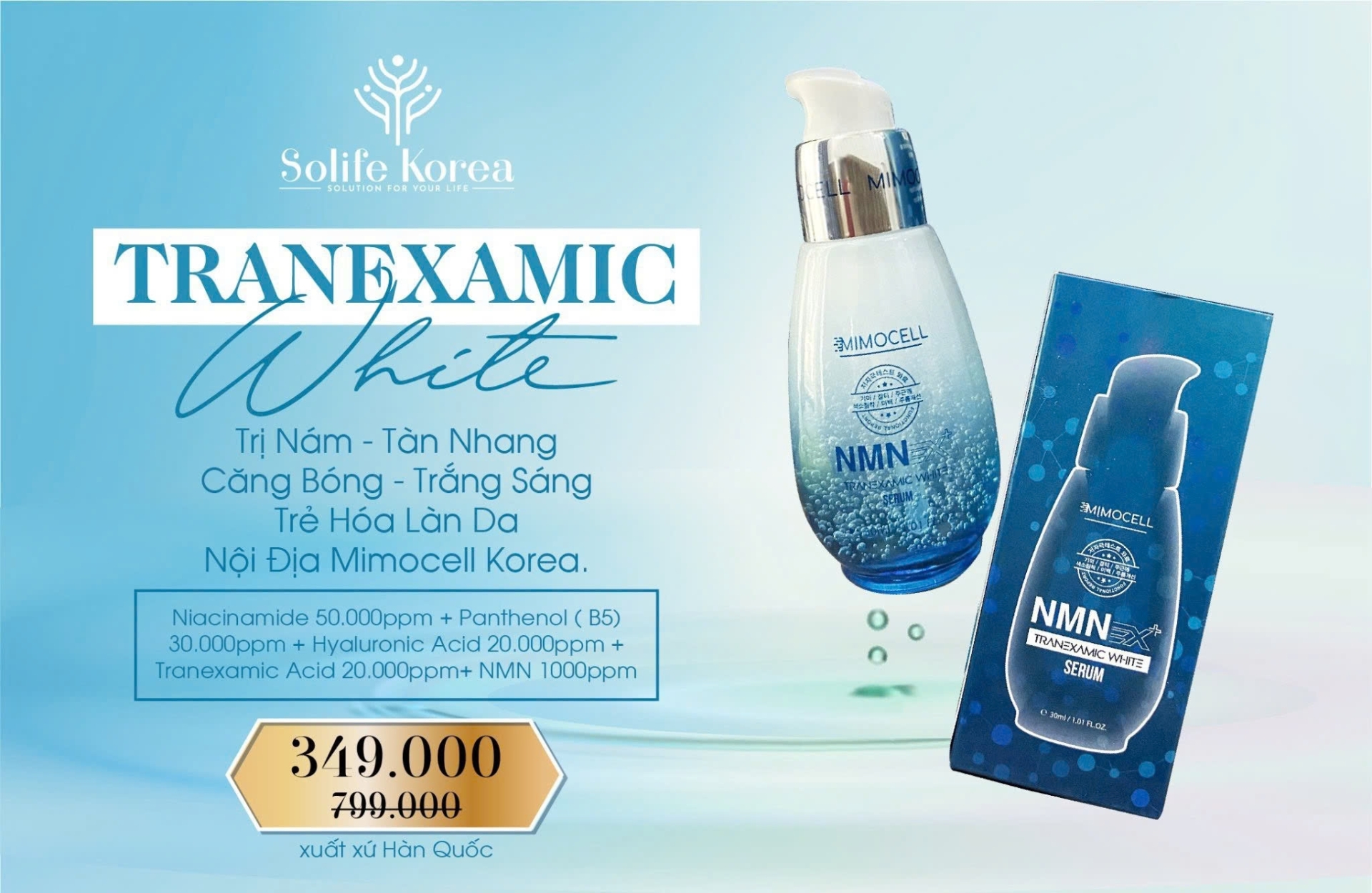 💢SERUM NMN EX+ TRANEXAMIC trị nám , tàn nhang căng bóng, trắng sáng ,trẻ hóa làn da nội địa MIMOCELL korea.