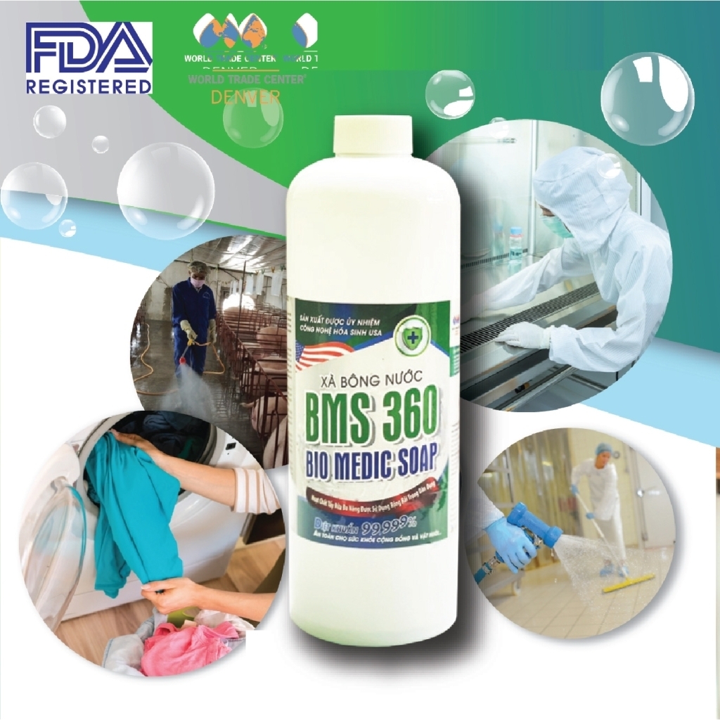Combo 2 chai XÀ BÔNG NƯỚC ĐA NĂNG BMS 360 (BIO MEDIC SOAP) 1000ml